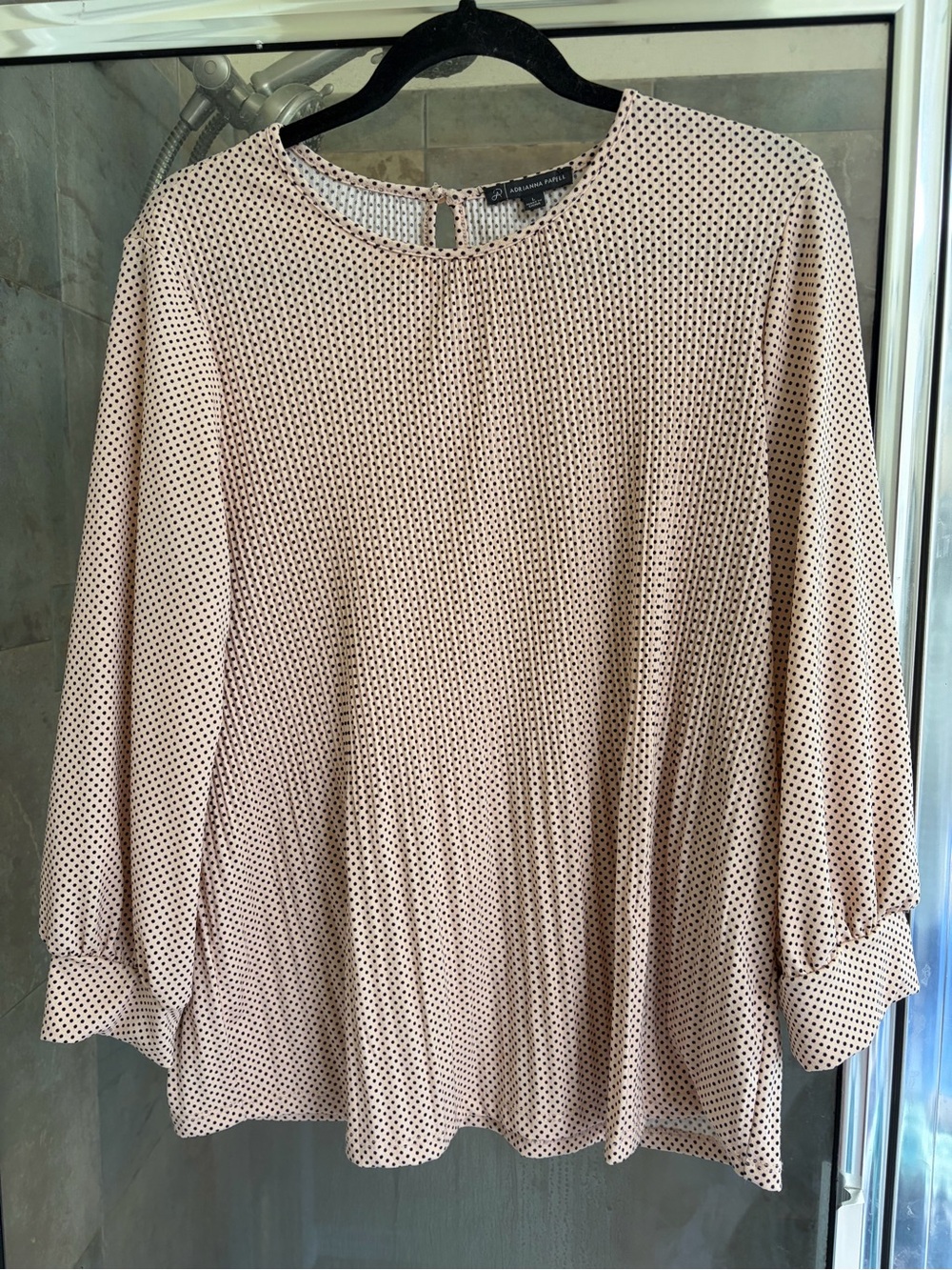 Adrianna Papell polka dot pink blouse L NEW